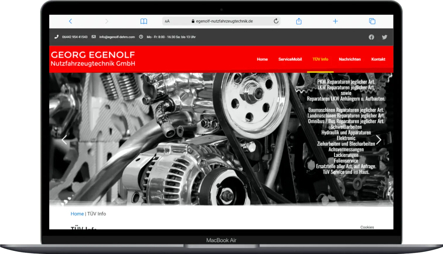 Close-up of vehicle engine components showcasing intricate machinery and repair services offered by Georg Egenolf Nutzfahrzeugtechnik.